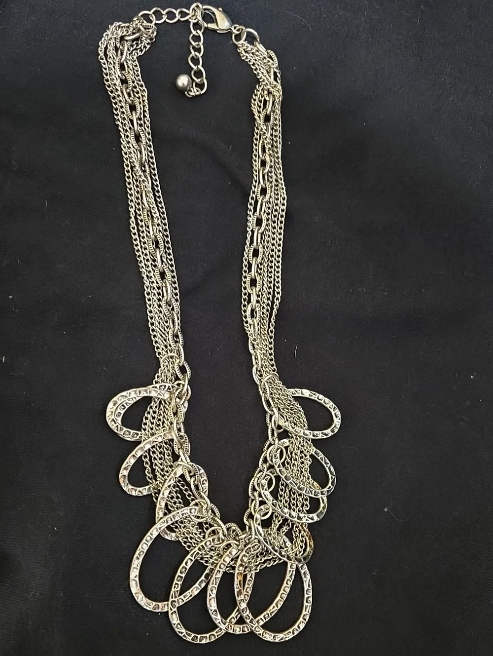 Silver Multi-Chain Necklace with Interlocking Rings